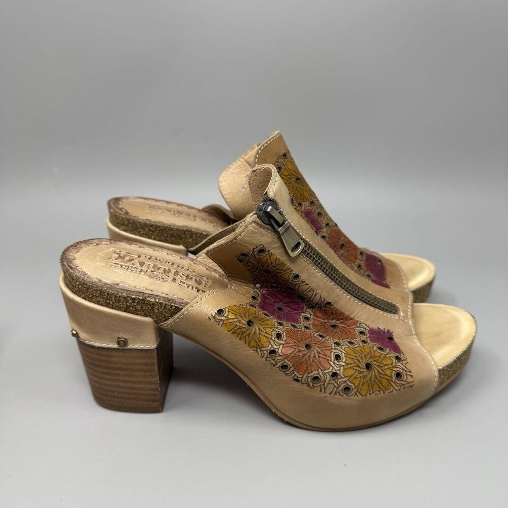 L'artiste Spring Step Zippia Floral Women's 7.5 Open Toe Chunky Heel Clog